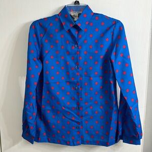 Red blue polka dot button down